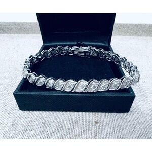 O.C Tanner Sterling Silver Diamond S-Link Tennis Bracelet 7.5 Inch Thailand